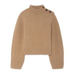 $1380 Khaite Brie 100% Cashmere Sweater Jumper Small Camel Tan Brown Button Bell